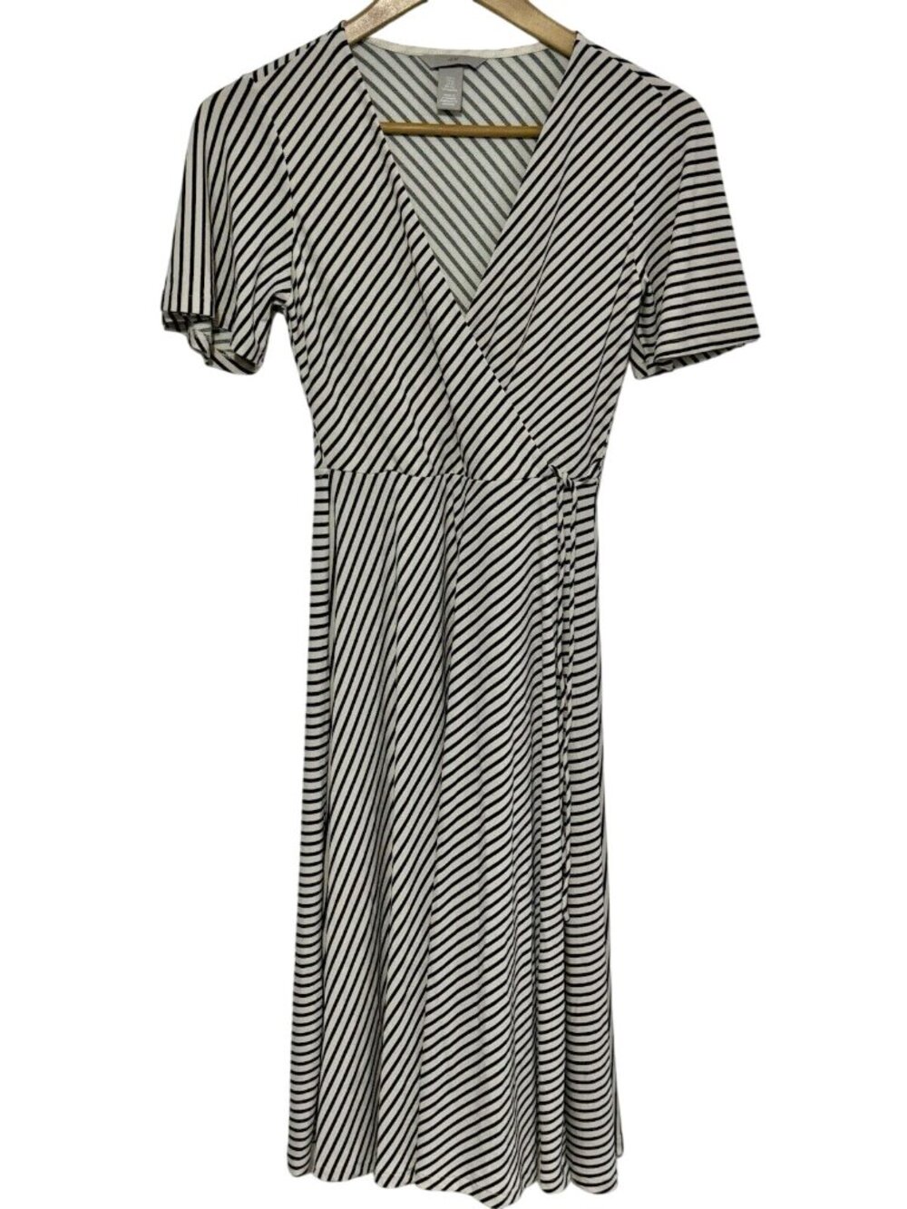 H&M Black & White Striped Wrap Dress Short Sleeves Womens XS Lightweight